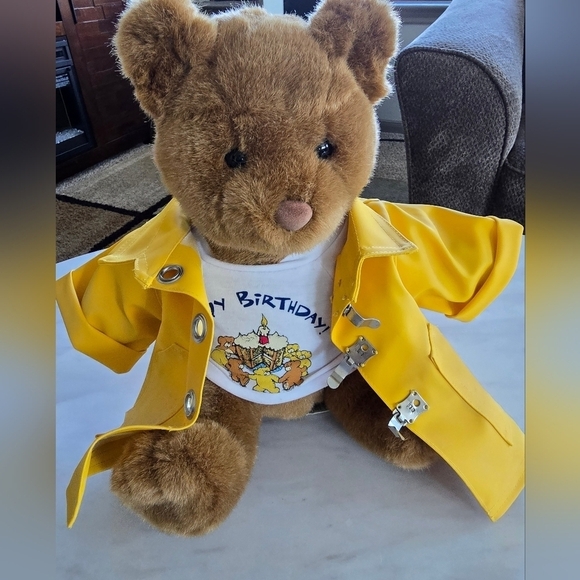 Vintage 90s Boyds Build A Bear Workshop Big 13inch Teddy Bear Yellow Raincoat - Picture 9 of 10